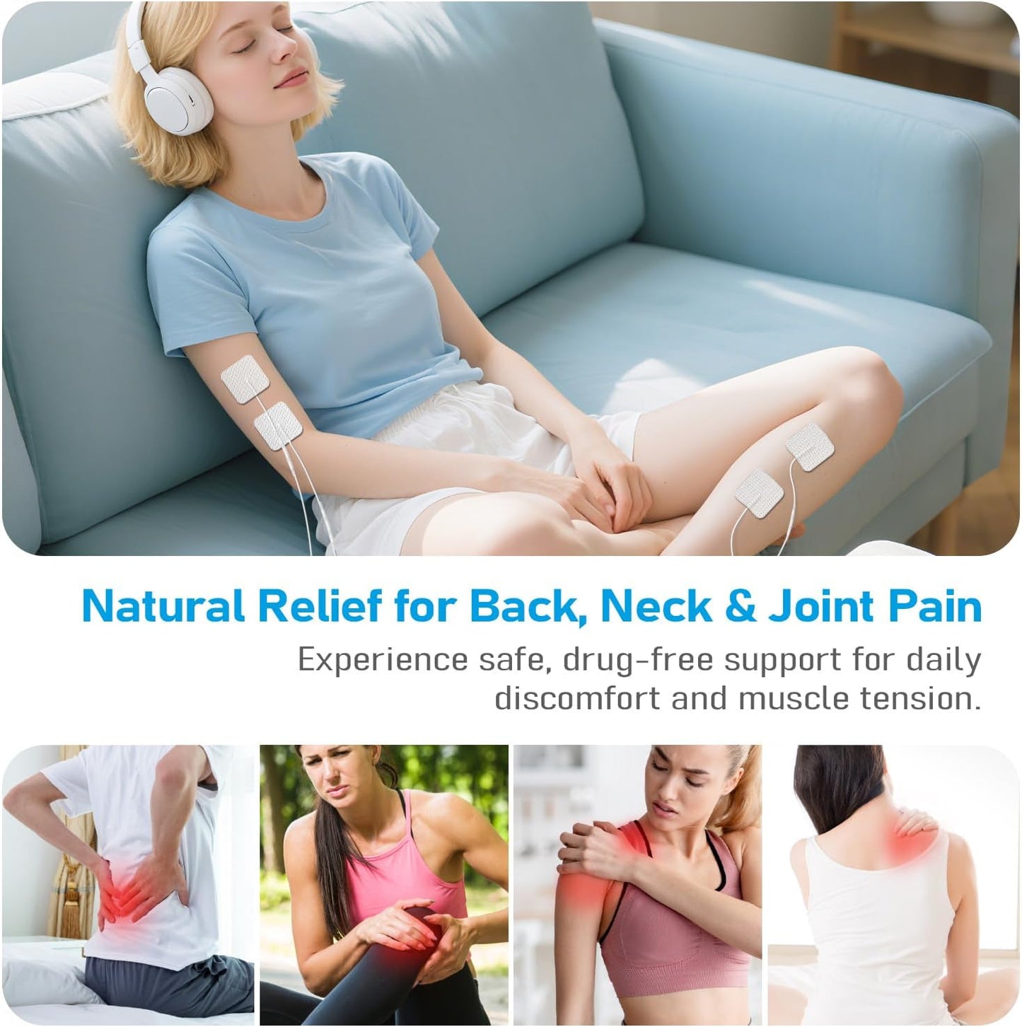 TENS Machine for Pain Relief – GHTENS Rechargeable EMS Unit with 5 Modes, 80 Programs, Dual Channels & 8 Electrode Pads for Back, Sciatica, Shoulder Pain